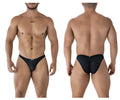 Xtremen 91215B black microfiber bikini briefs with a subtle patterned black mesh and sleek form-fitting design
