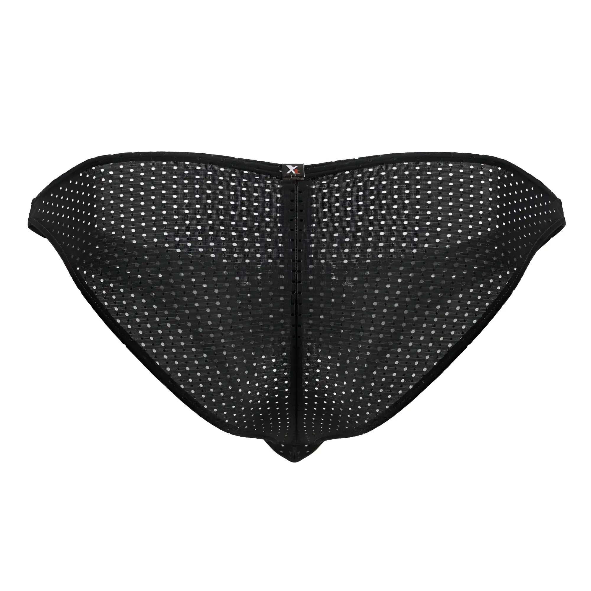 Xtremen 91215b black microfiber bikini briefs with black mesh, subtle white dot pattern, and central zipper closure