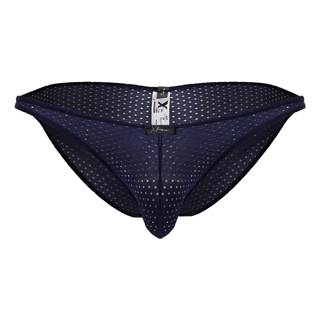 Dark blue xtremen 91215b microfiber bikini briefs with subtle white polka dot mesh pattern
