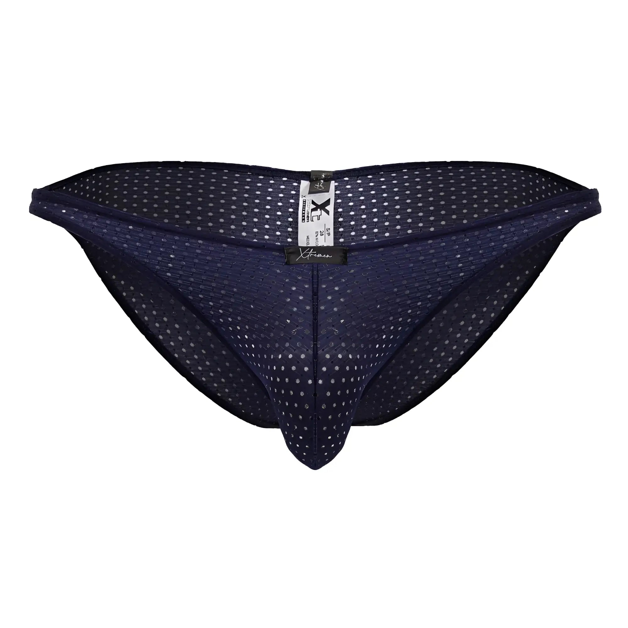 Dark blue xtremen 91215b microfiber bikini briefs with subtle white polka dot mesh pattern