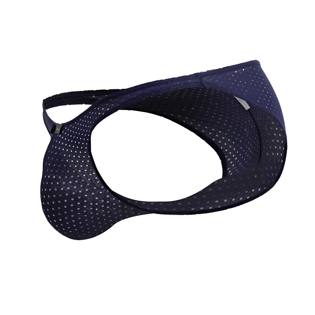 Navy blue Xtremen 91215B microfiber bikini briefs with white polka dots and black elastic waistband
