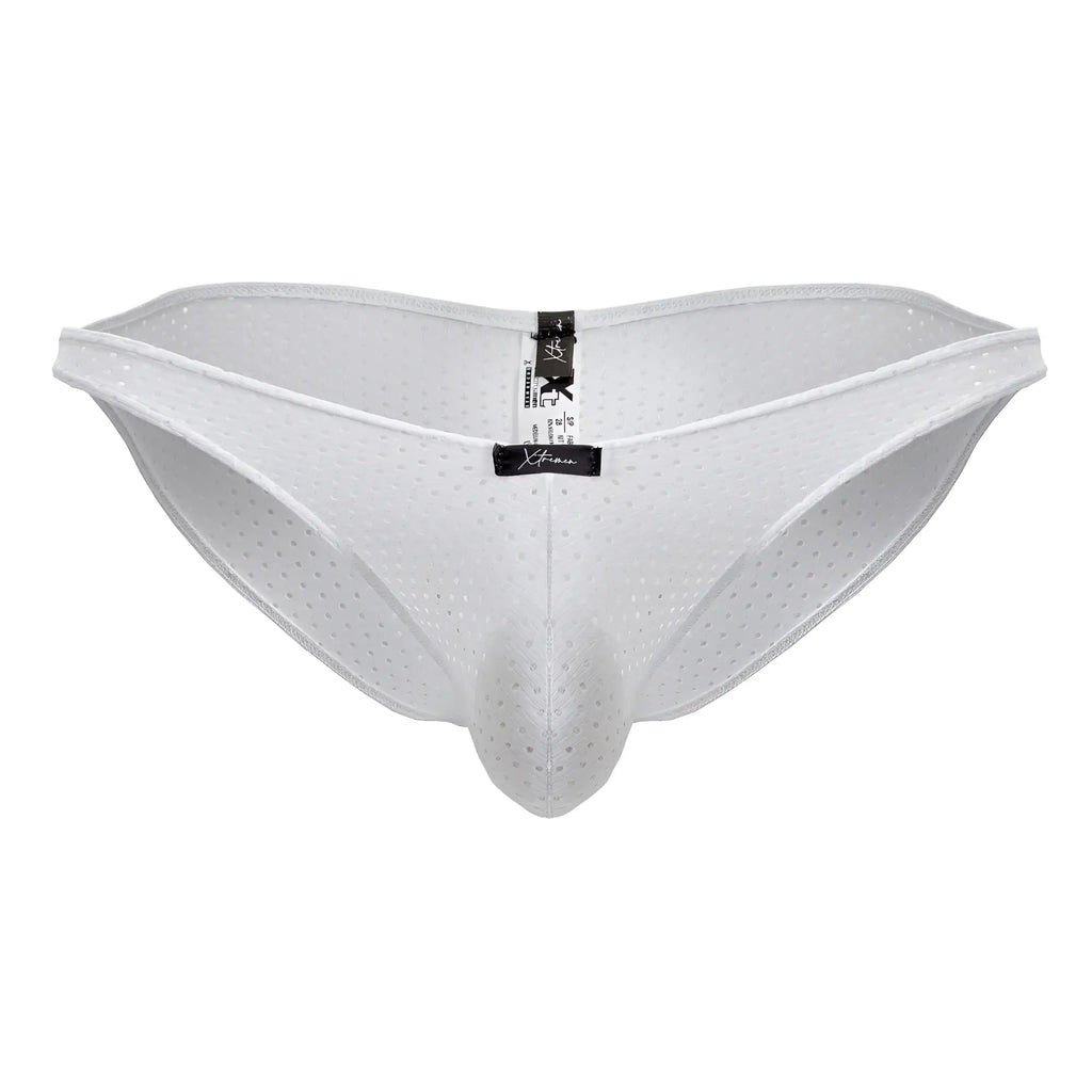 Xtremen 91215B microfiber bikini men’s underwear in white with perforated mesh and supportive contoured design