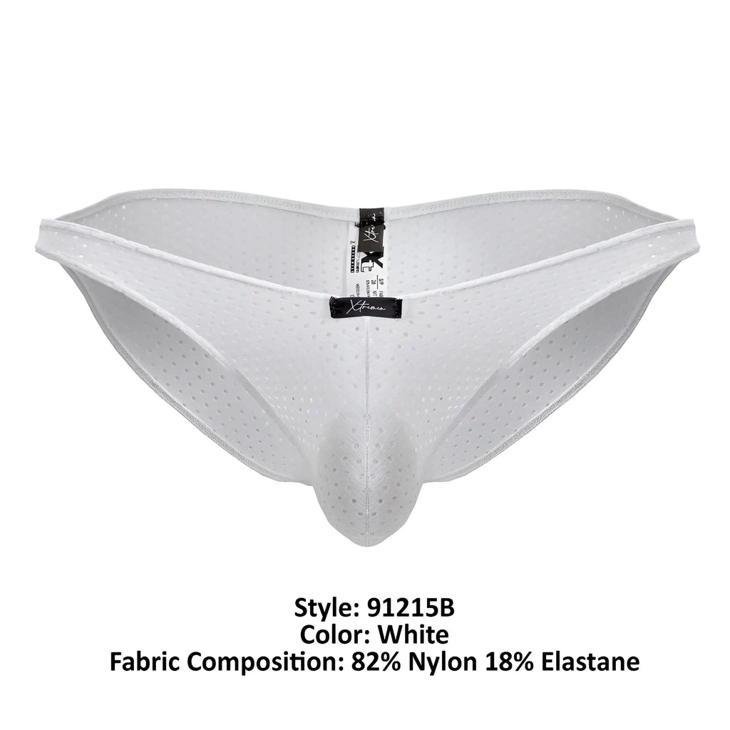 White xtremen 91215b microfiber bikini briefs with perforated nylon elastane and supportive contoured design