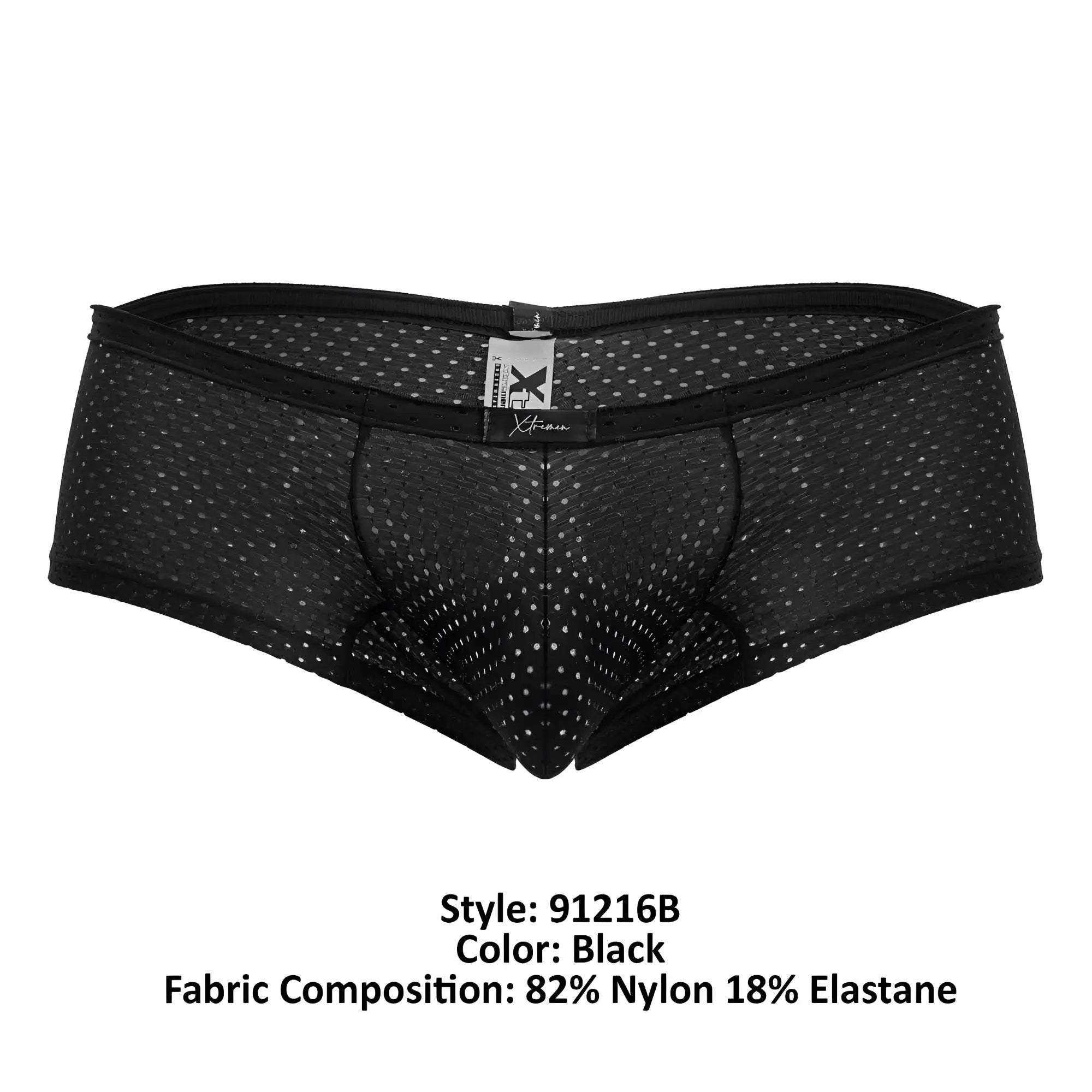 Xtremen 91216B black microfiber trunks with a subtle dotted mesh pattern and reinforced elastic waistband