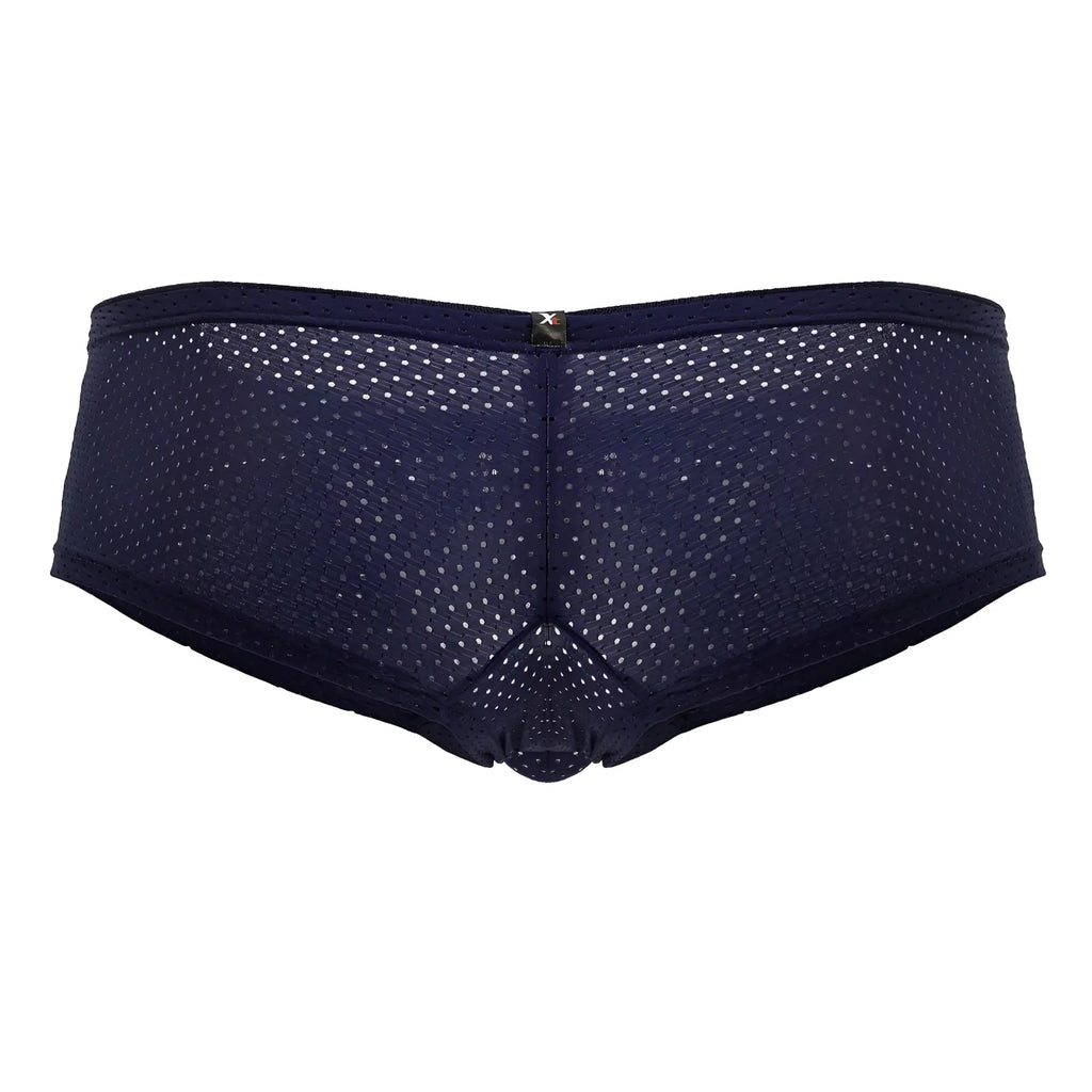 Dark navy blue xtremen 91216b microfiber trunks with mesh perforated back and small metallic emblem
