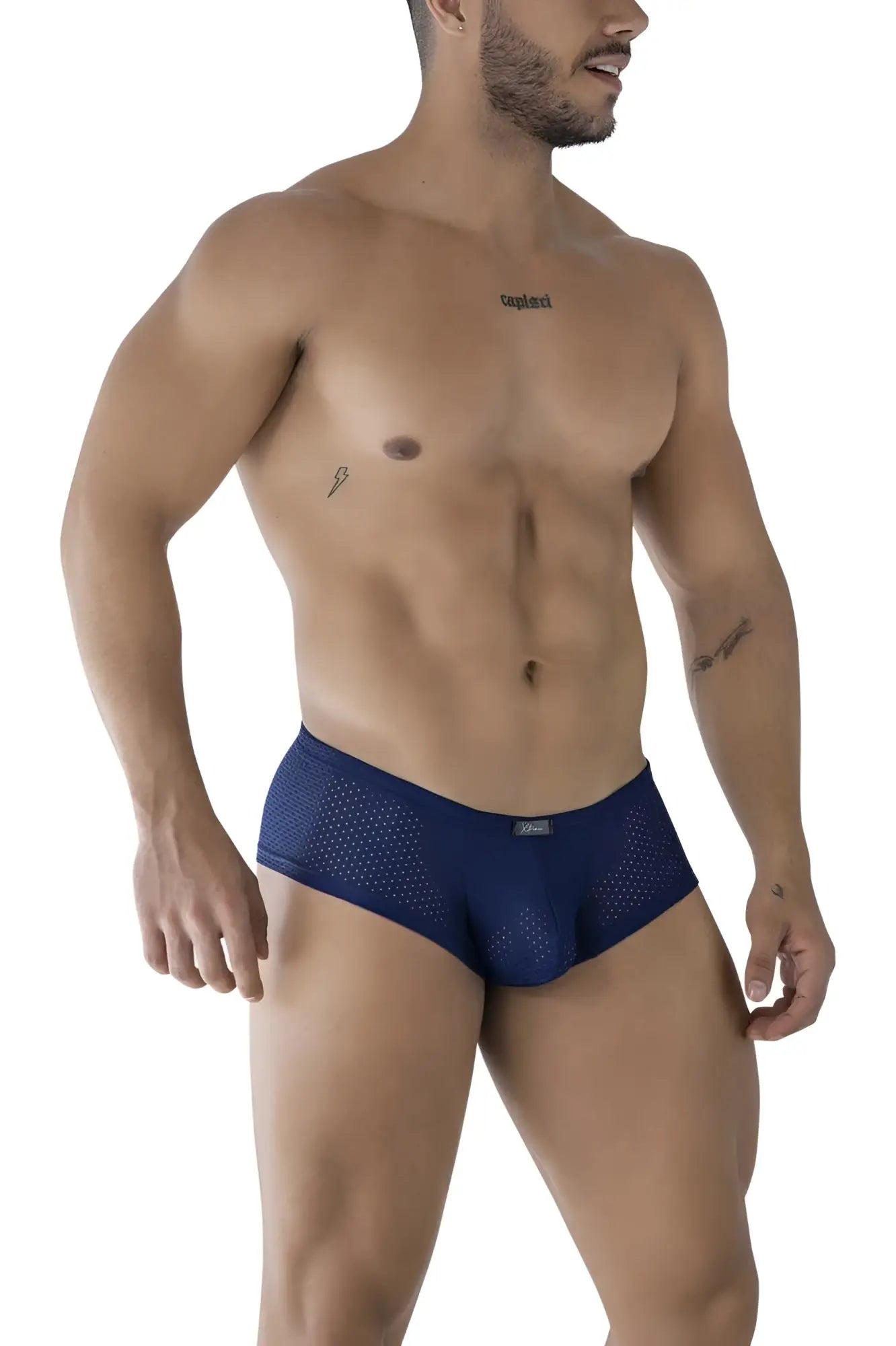 Navy blue xtremen 91216b microfiber mesh briefs with subtle pattern and small brand tag on waistband