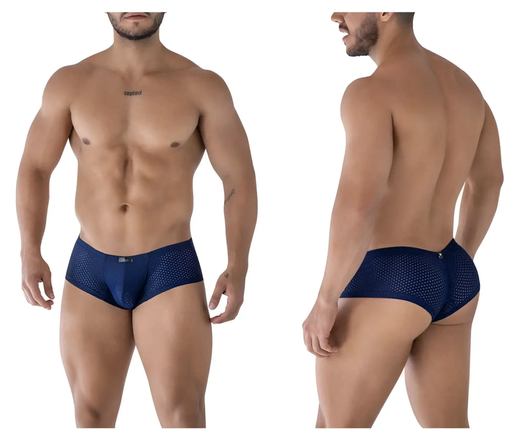 Navy blue xtremen 91216b microfiber trunks with perforated mesh and subtle brand logo on waistband
