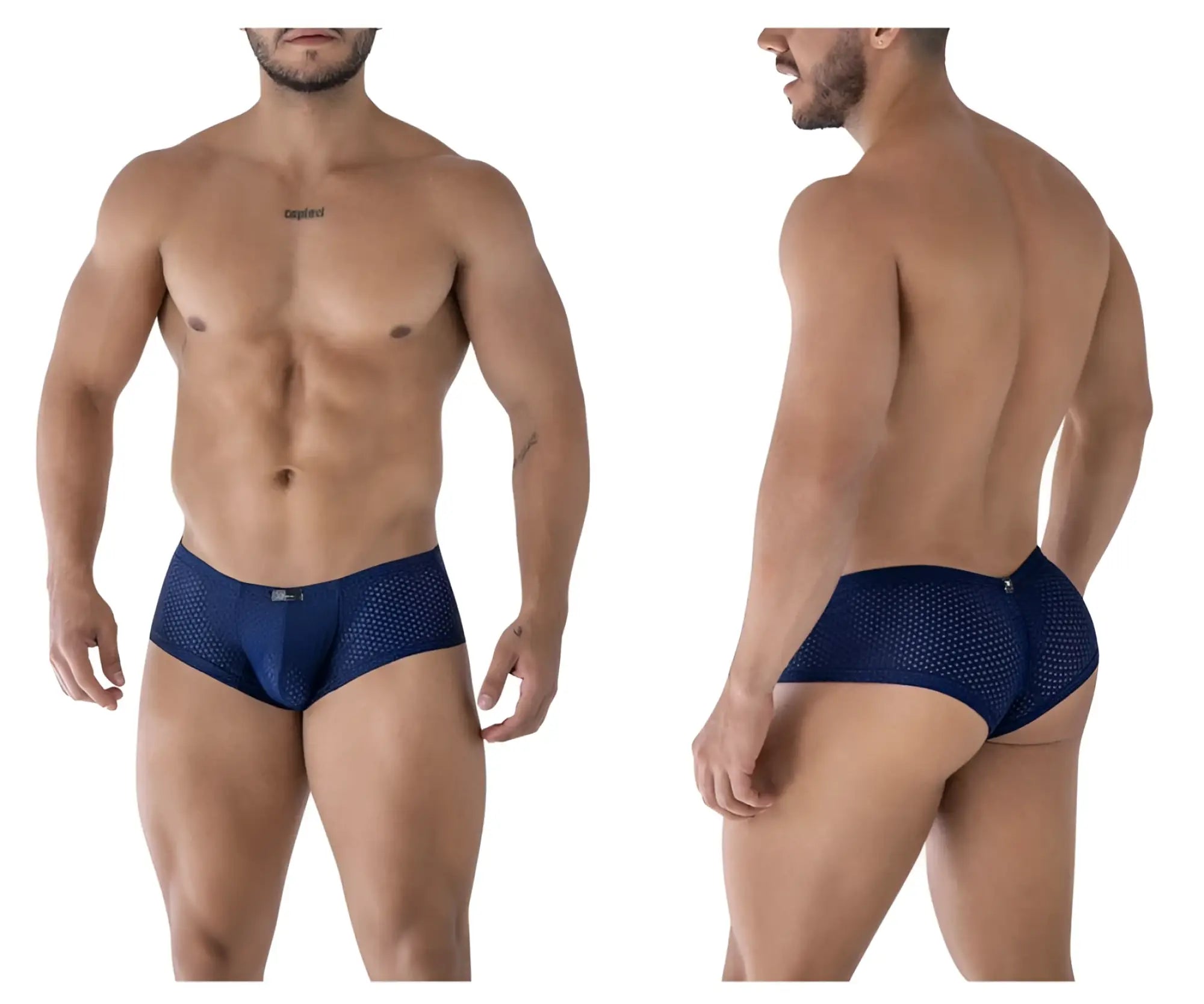 Navy blue xtremen 91216b microfiber trunks with perforated mesh and subtle brand logo on waistband