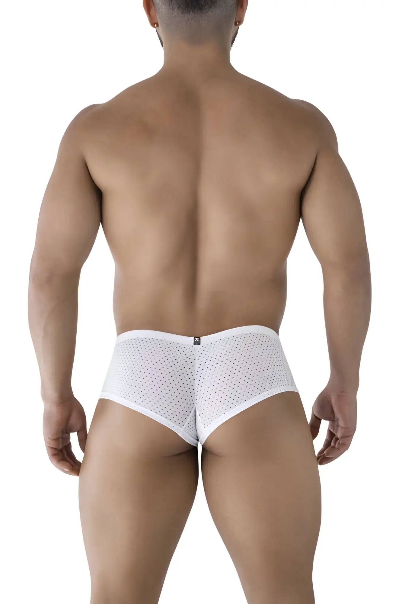 Xtremen 91216B white microfiber trunks with a snug form-fitting design in white mesh briefs style