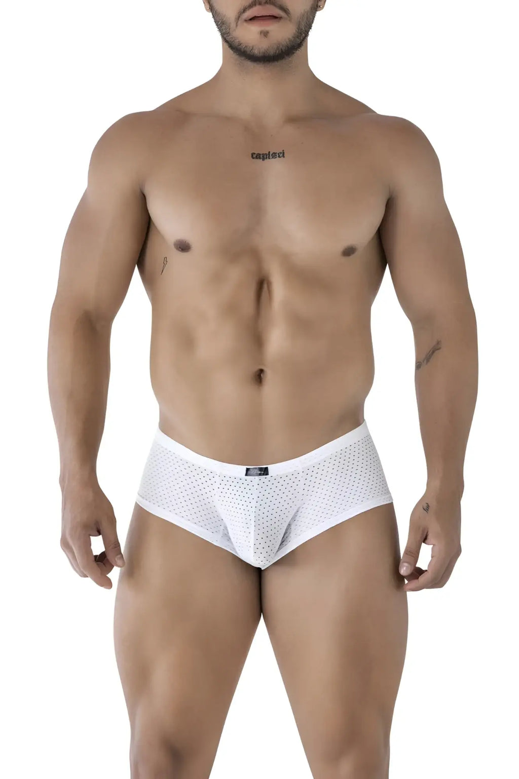 White xtremen 91216b microfiber trunks with a subtle perforated pattern and a black brand tag at the waistband