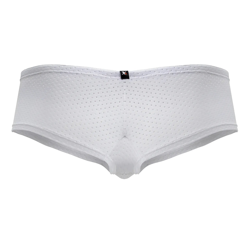 White xtremen 91216b microfiber trunks with subtle perforated mesh texture and small black brand tag at waistband