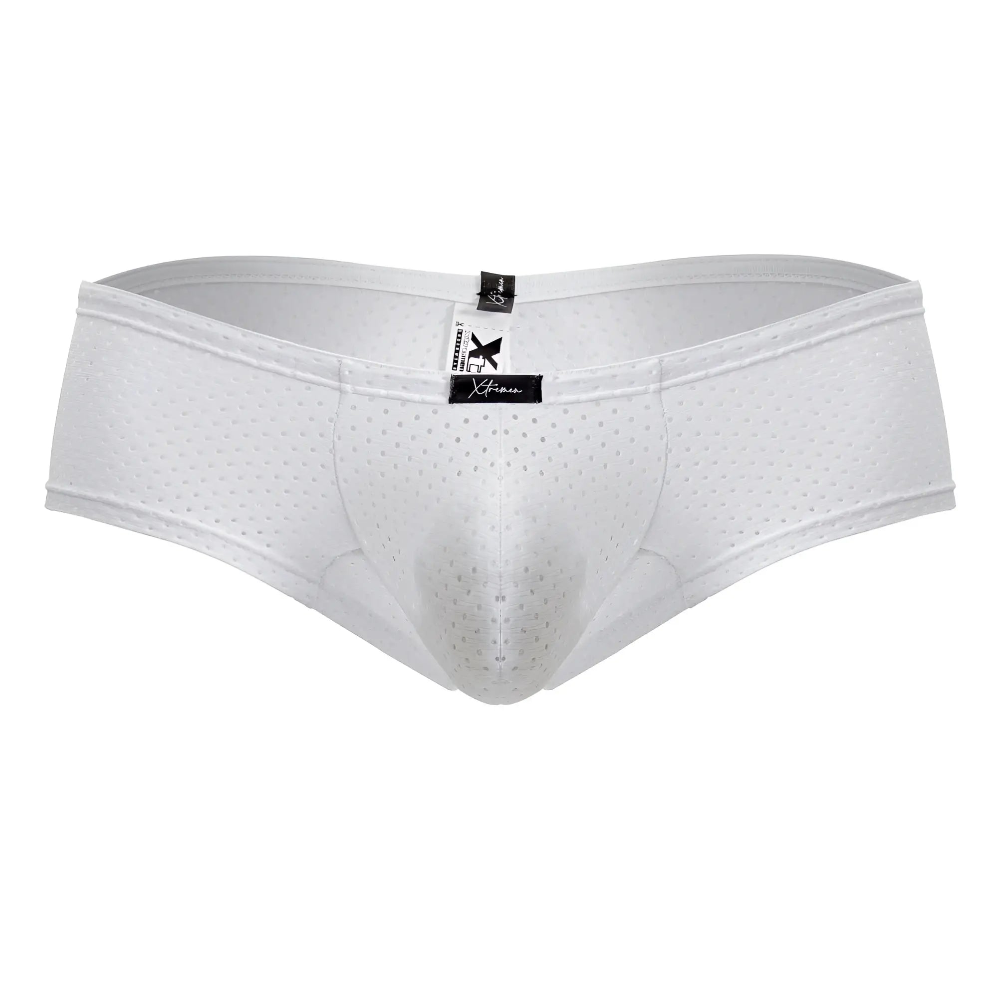Xtremen 91216b white microfiber trunks with perforated mesh and supportive design featuring branded tags