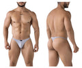 Light gray Xtremen 91217 microfiber thong with a seamless design and subtle brand logo on the front
