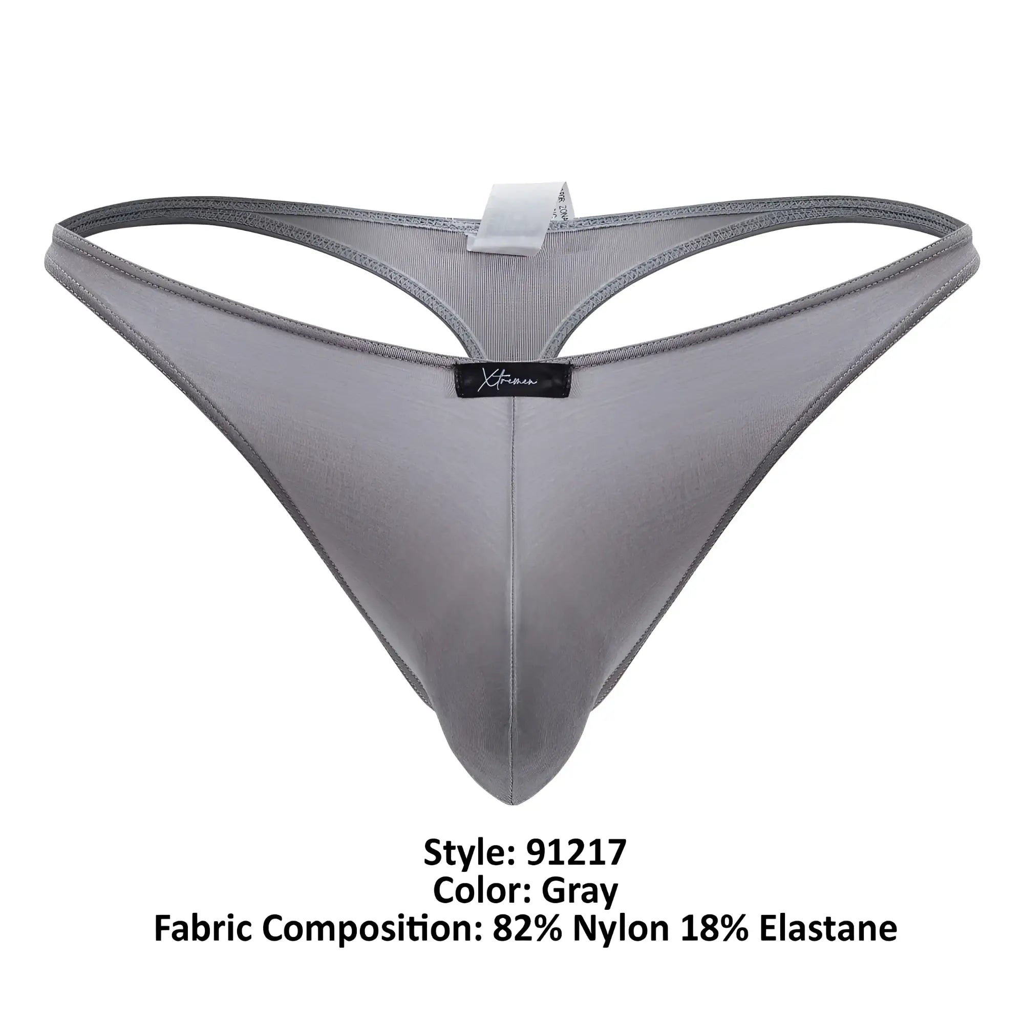 Gray men’s thong xtremen 91217 made of 82 nylon 18 elastane with subtle textured finish front view