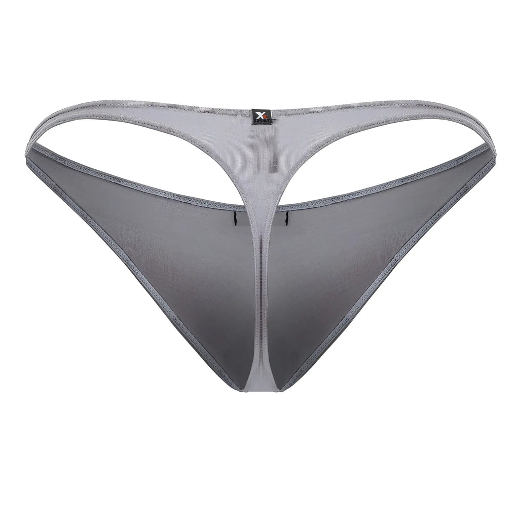 Xtremen 91217 gray microfiber thong with gray mesh, subtle gradient, and reinforced stitching visible from the back side