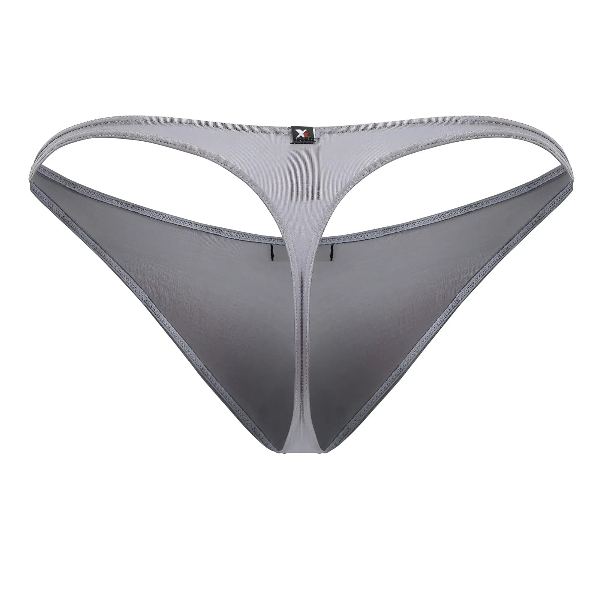 Xtremen 91217 gray microfiber thong with gray mesh, subtle gradient, and reinforced stitching visible from the back side