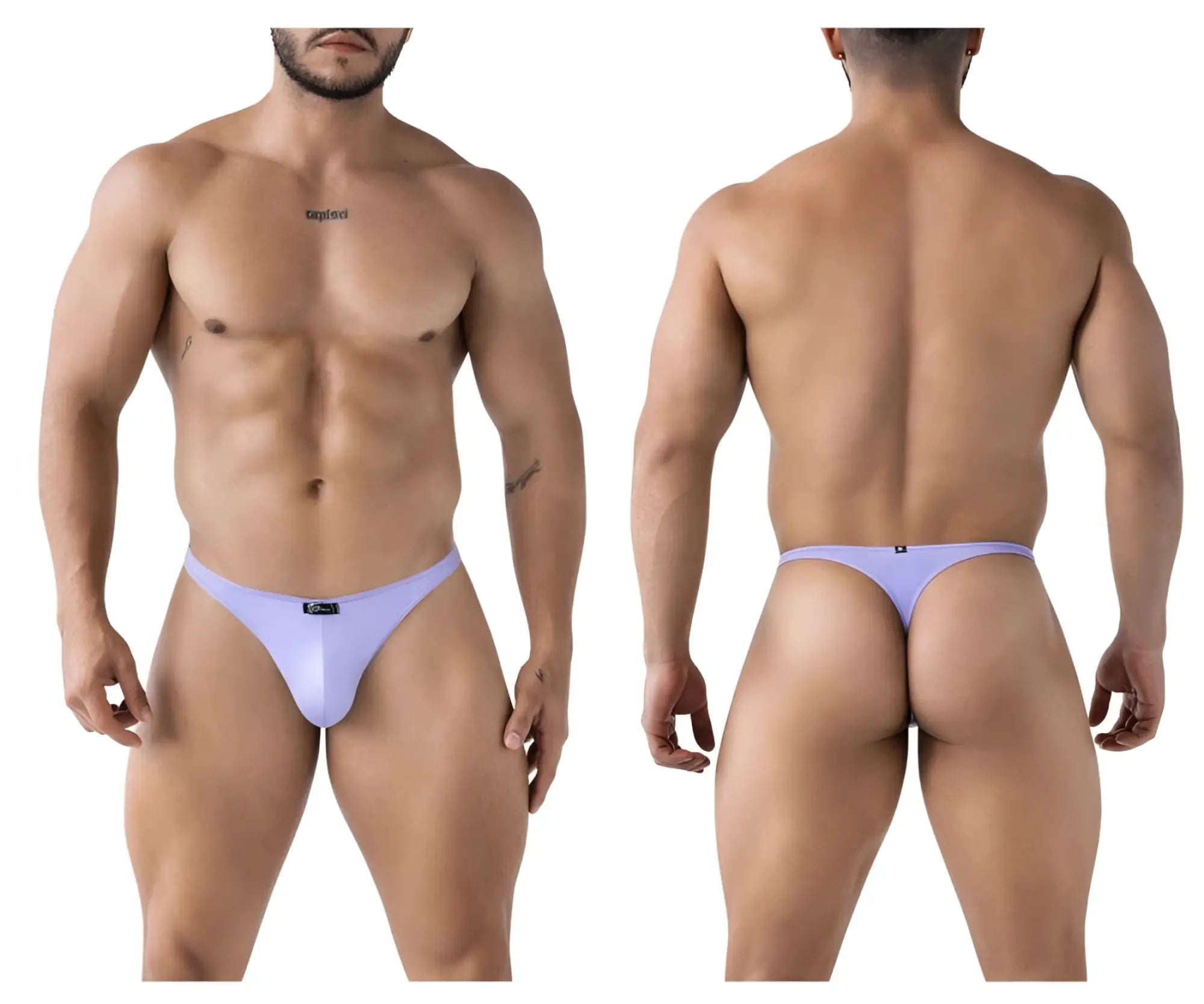 Lavender microfiber thong with a small black logo on the front band from Xtremen 91217 micro thong collection