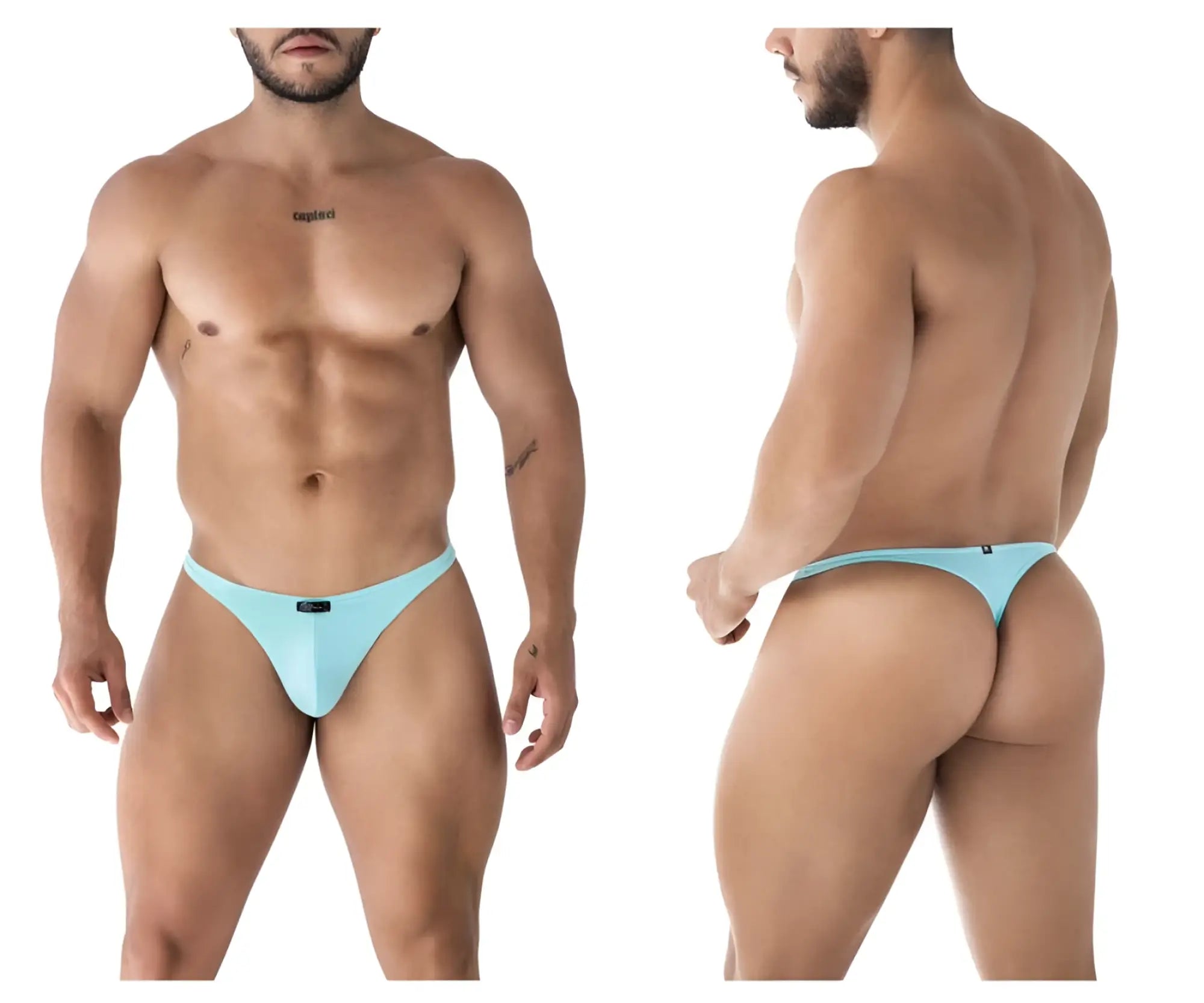 Light blue microfiber thong with a small black logo on the front from xtremen 91217 seawater collection