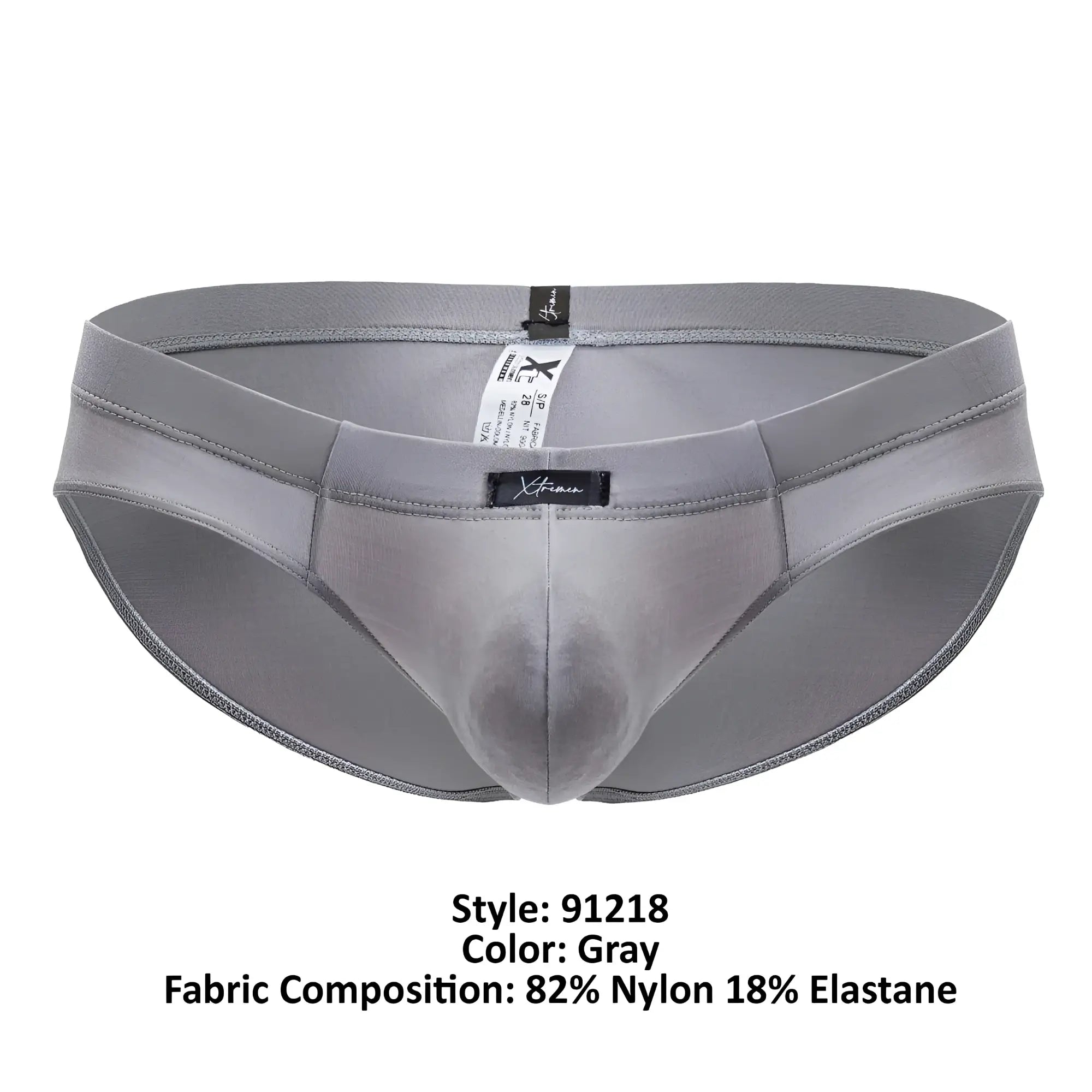 Gray xtremen 91218 microfiber briefs made of 82 nylon 18 elastane with sleek design and branded label