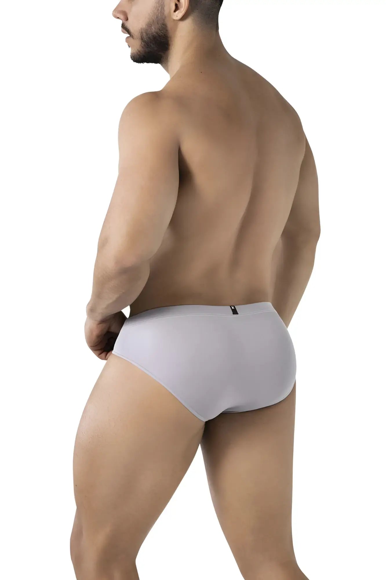 Gray xtremen 91218 microfiber briefs with sleek form-fitting design and small black logo on waistband
