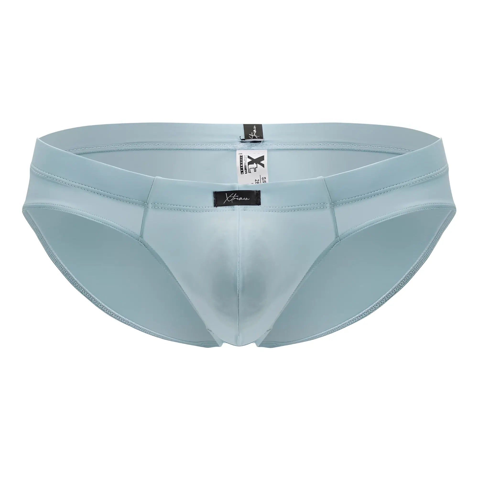 Light blue xtremen 91218 microfiber briefs with a sleek satin finish and form-fitting design in color seawater