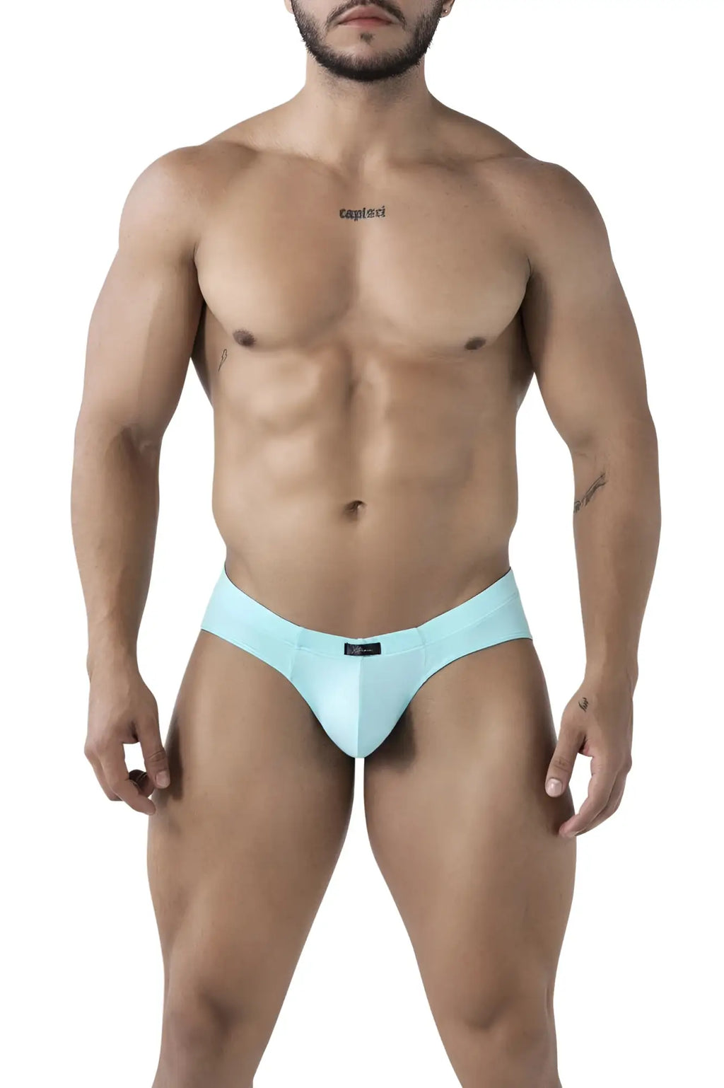 Light blue xtremen 91218 microfiber briefs with smooth texture and subtle brand tag at the waistband