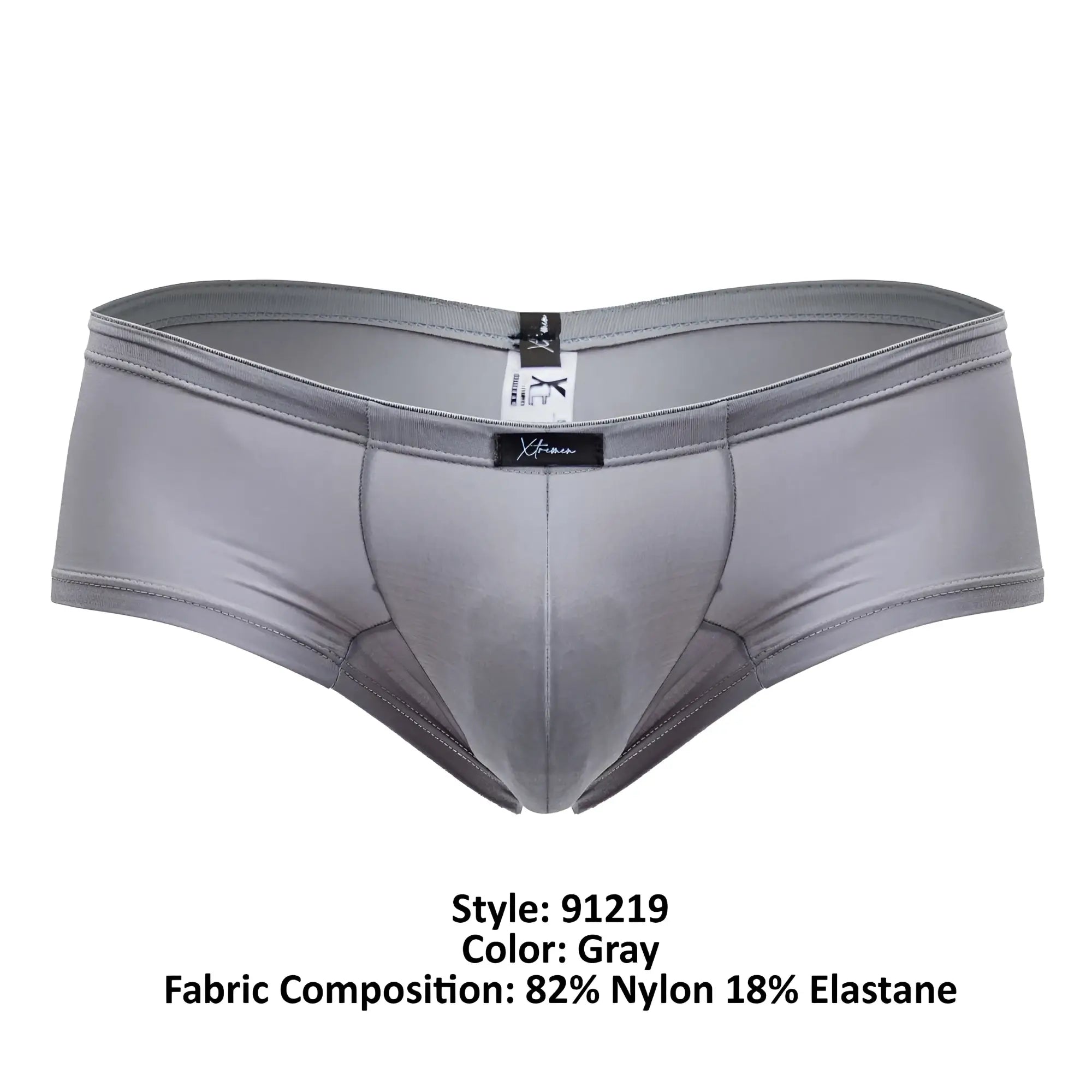 Gray xtremen 91219 microfiber trunks made of 82 nylon 18 elastane with a sleek branded waistband label