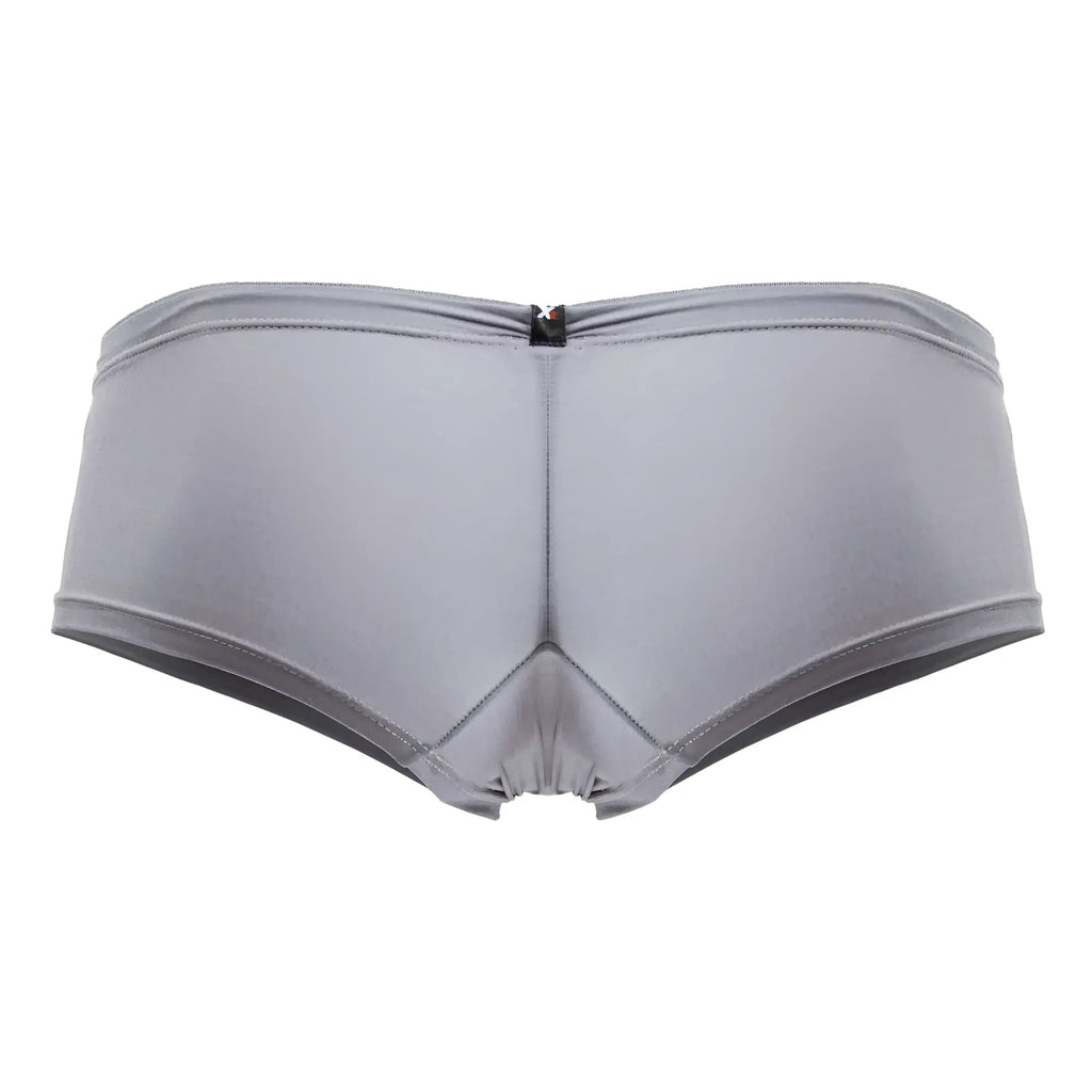 Gray xtremen 91219 microfiber trunks showing back with smooth stretchy fabric and central zipper closure