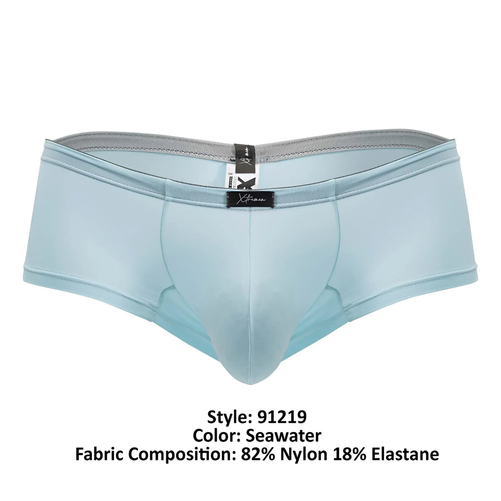 Xtremen 91219 microfiber trunks in seawater color made of 82% nylon 18% elastane with gray elastic waistband