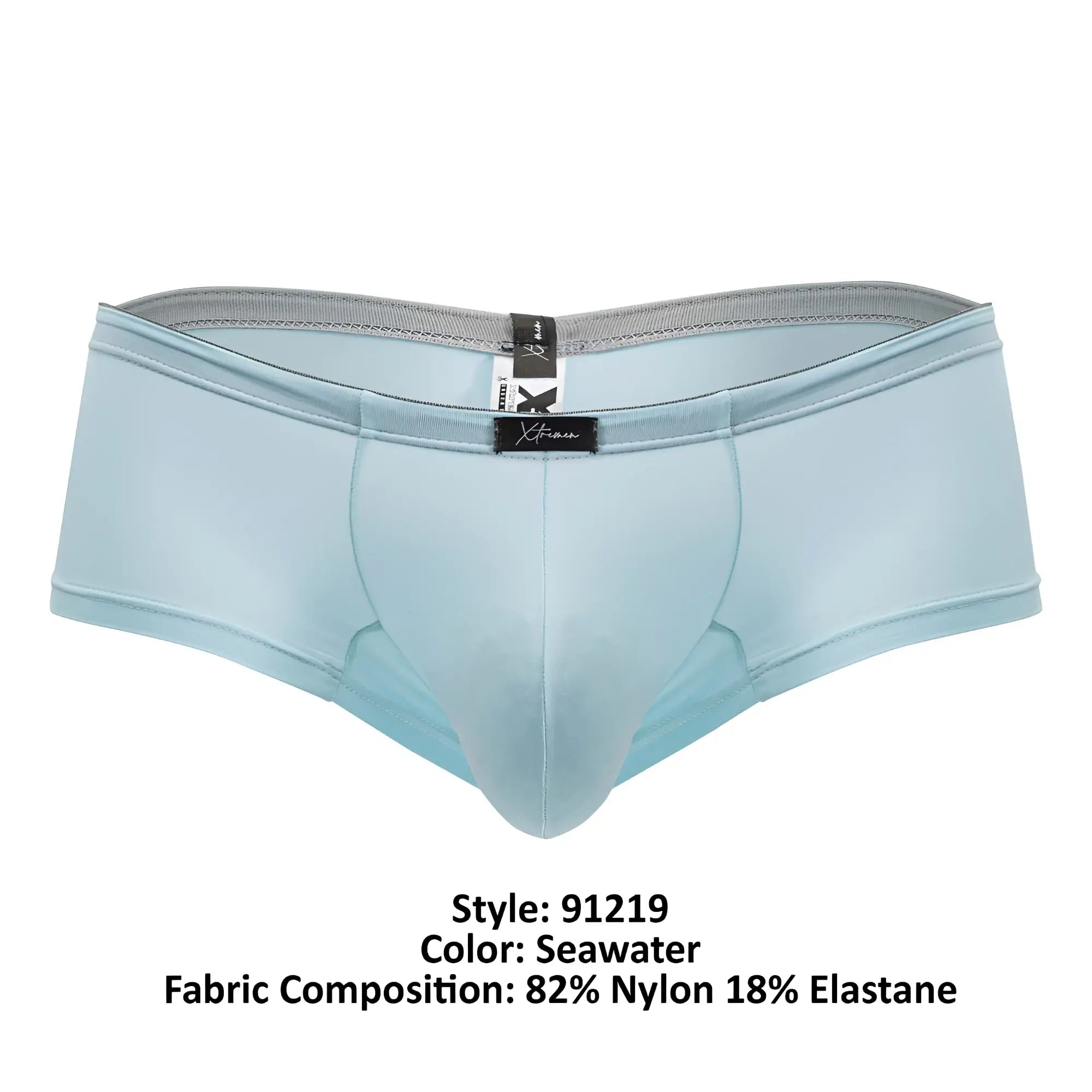 Xtremen 91219 microfiber trunks in seawater color made of 82% nylon 18% elastane with gray elastic waistband