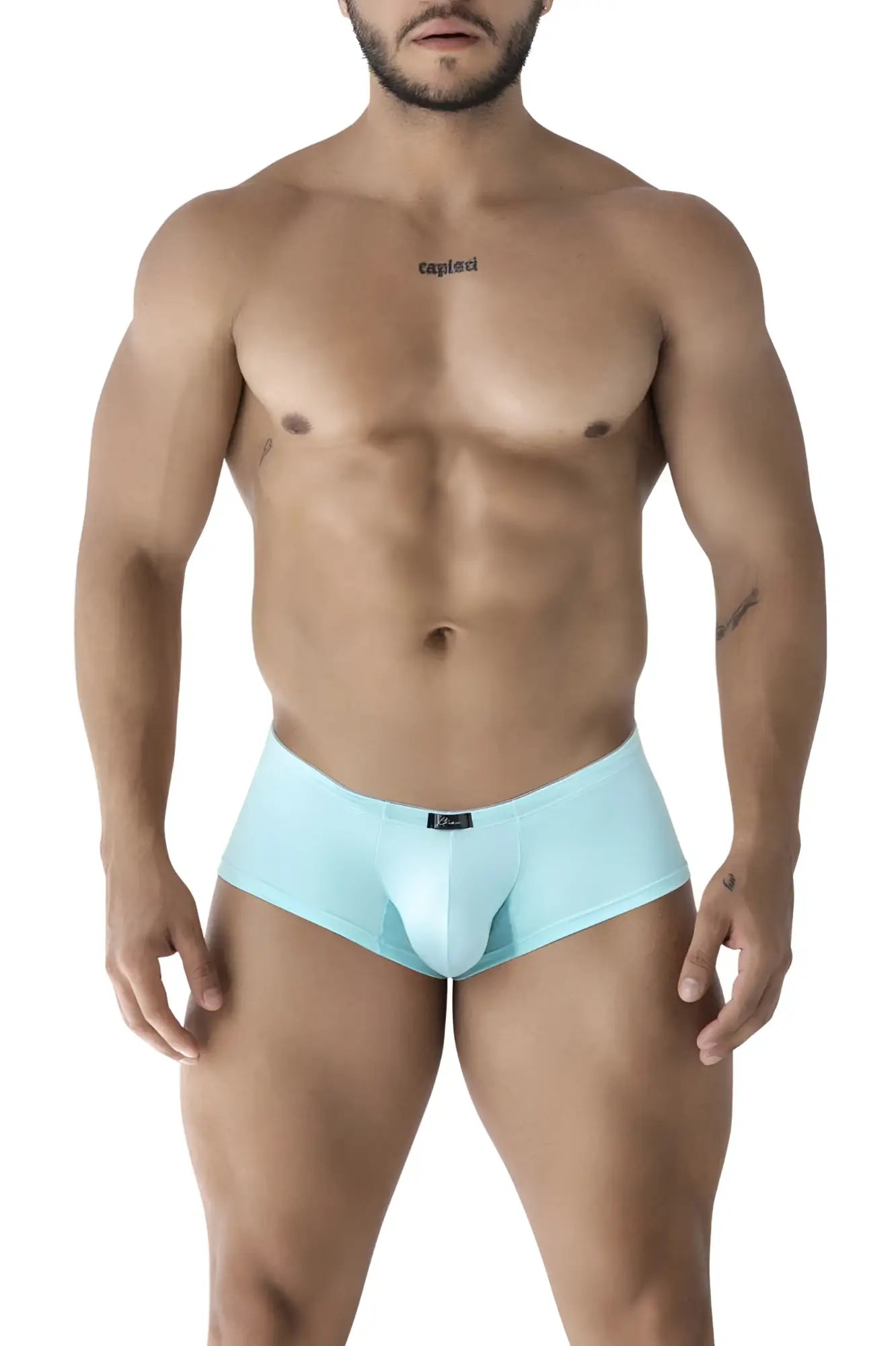 Light blue Xtremen 91219 microfiber trunks with sleek smooth fabric and a black brand tag at the waistband