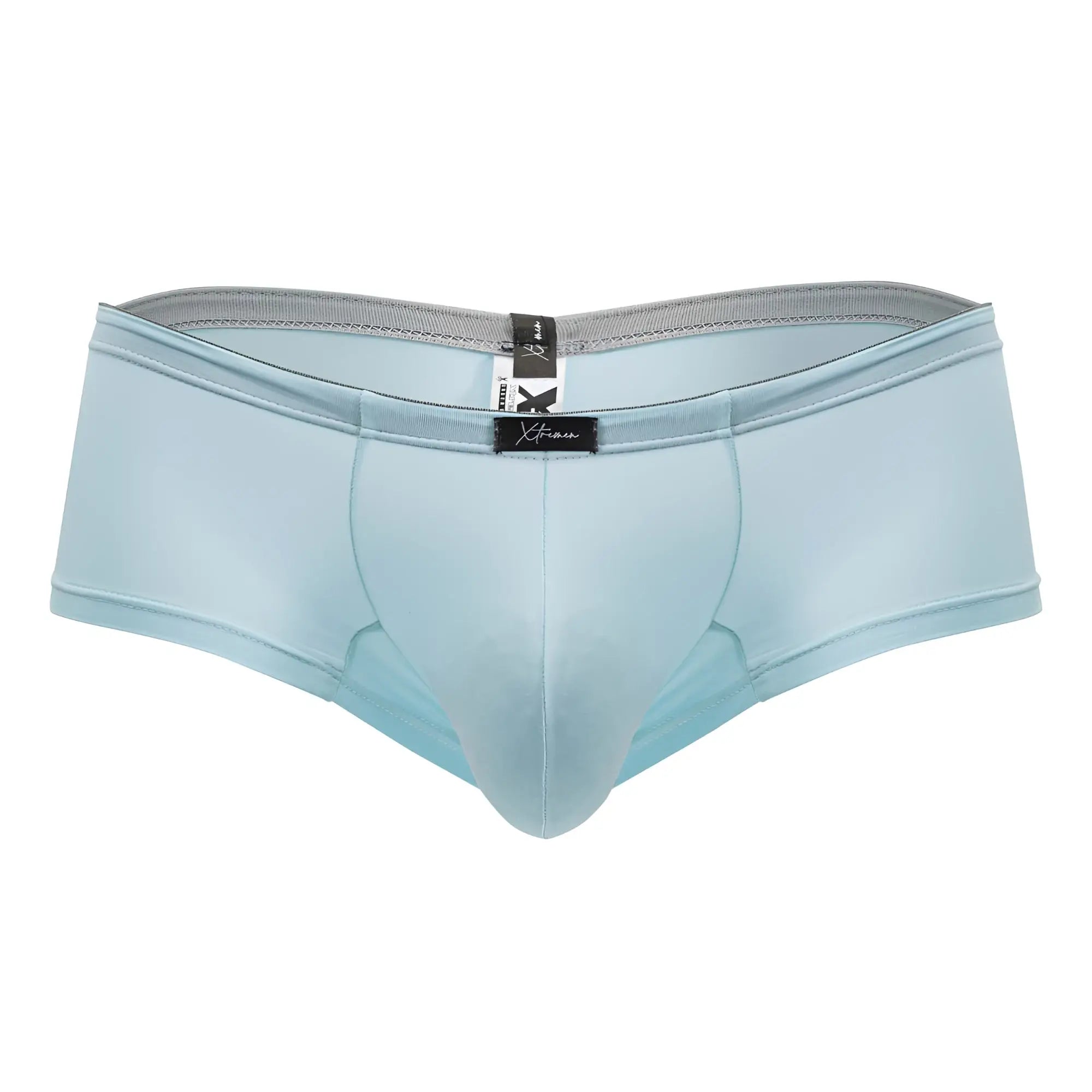 Light blue xtremen 91219 microfiber trunks with smooth texture and gray elastic waistband in color seawater