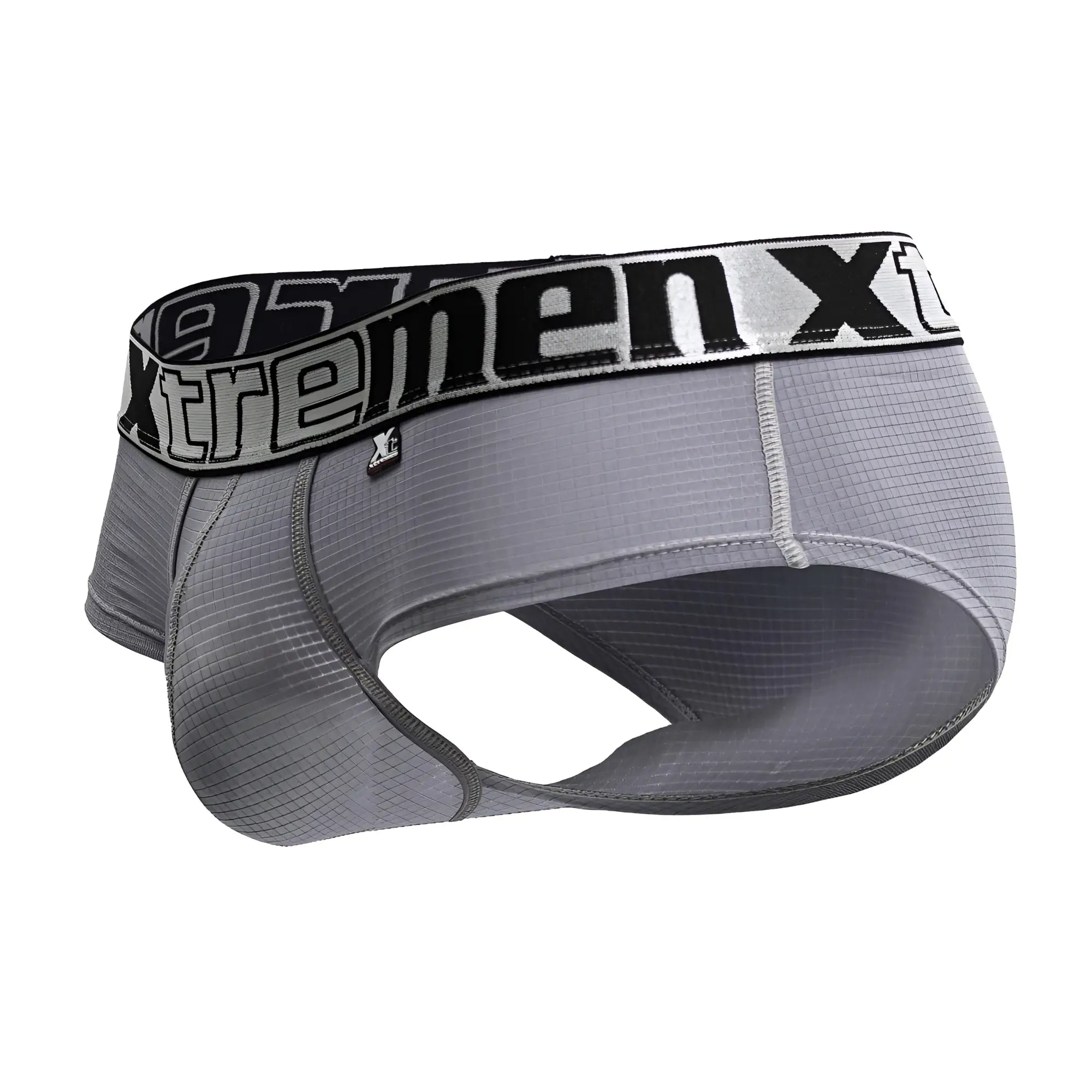 Gray xtremenx men’s athletic microfiber briefs with textured performance fabric and black silver branded waistband
