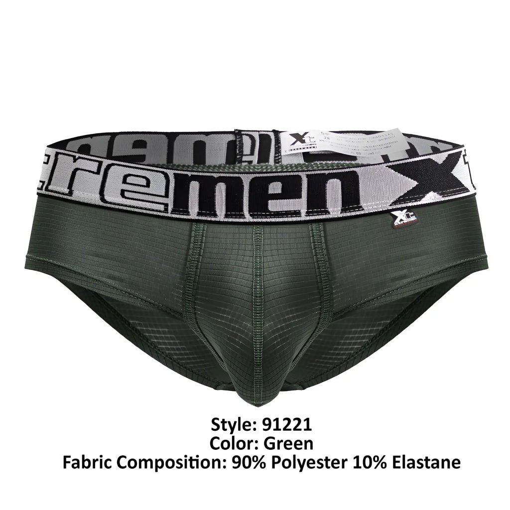 Dark green xtremen 91221 microfiber men’s briefs with black and white waistband featuring xtremen logo