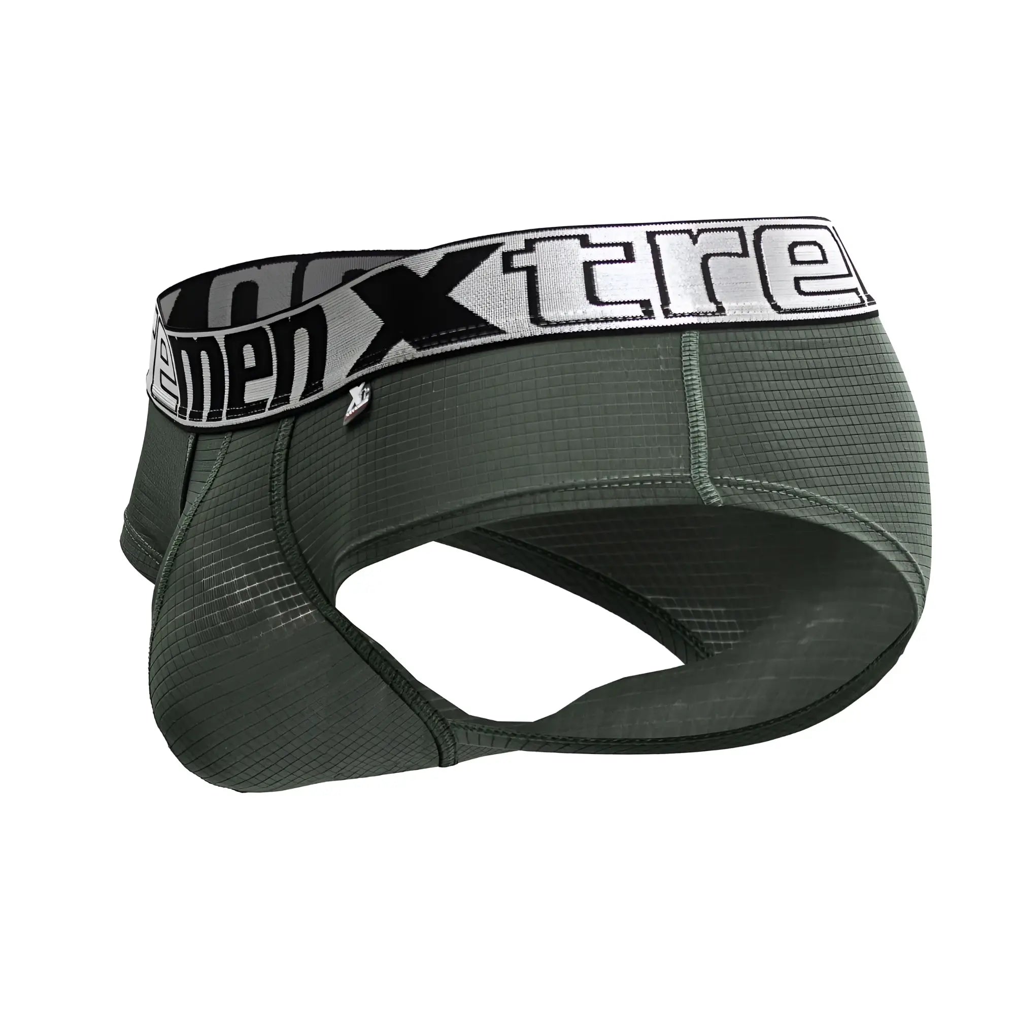 Dark green xtremen 91221 microfiber briefs with textured grid fabric and white elastic waistband featuring xtreme logo