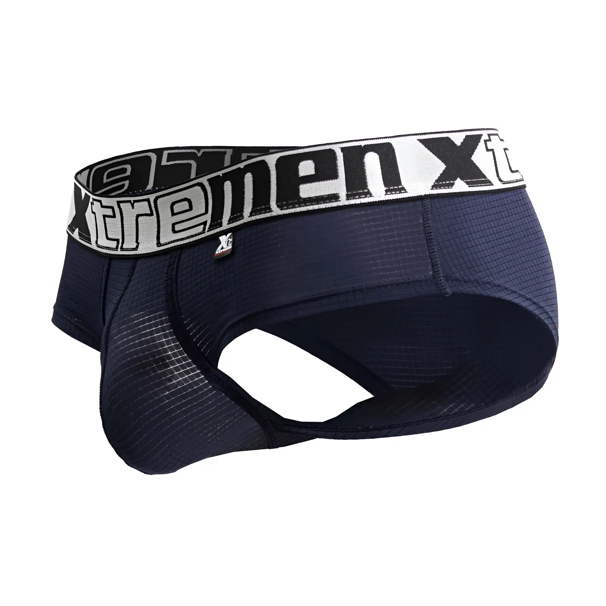 Navy xtremen 91221 microfiber men’s athletic briefs with textured fabric and white elastic waistband with logo