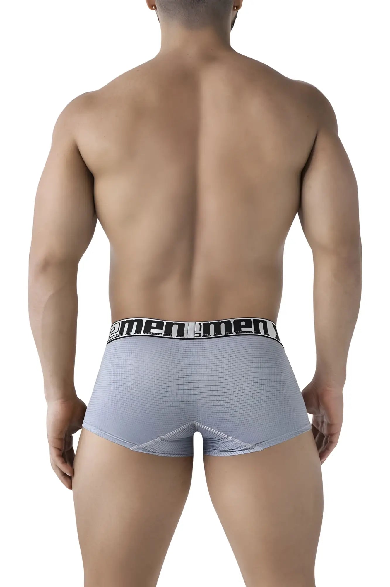 Light gray textured men’s microfiber briefs with black 2men logo elastic waistband xtremen 91222 trunks gray