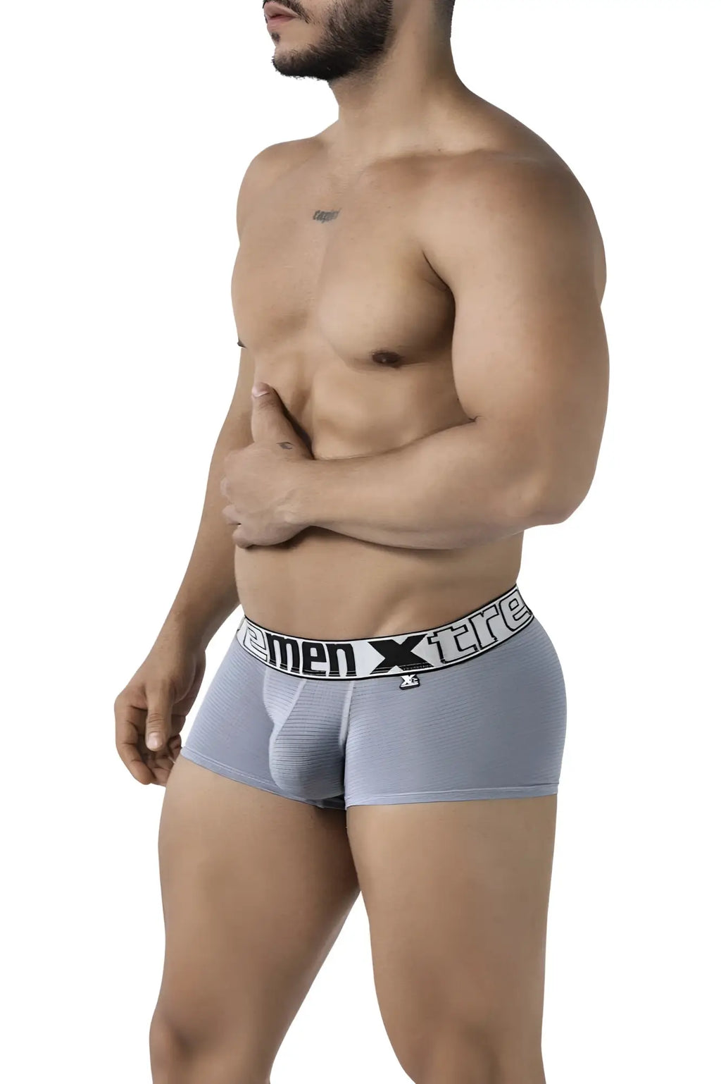 Gray xtremen 91222 microfiber trunks with white elastic waistband featuring xtreme logo in black text