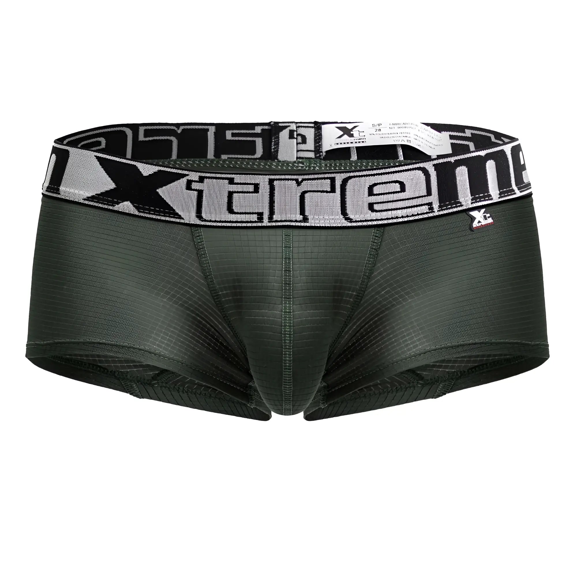 Dark green xtremen 91222 microfiber trunks for men with a black and silver xtreme branded waistband