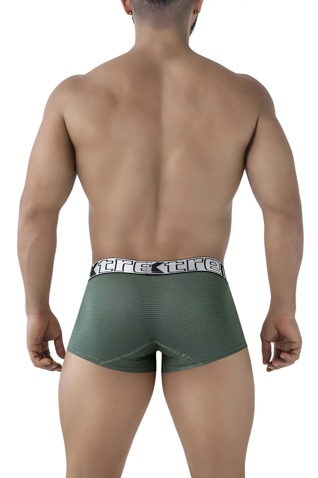 Olive green textured microfiber briefs with white elastic waistband featuring xtrex logo xtremen 91222 trunks
