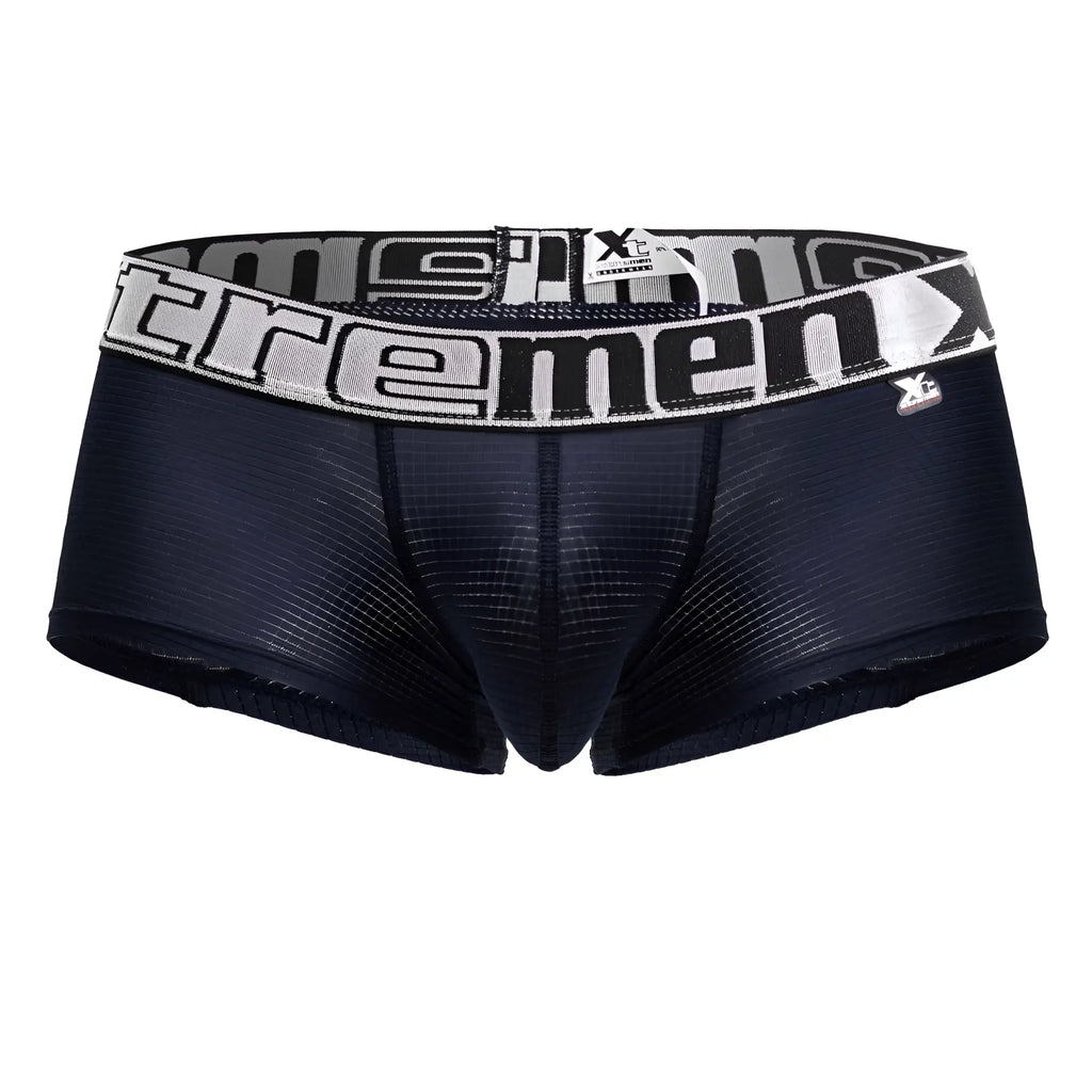 Navy Xtremen 91222 microfiber trunks for men with a textured mesh fabric and wide waistband featuring bold white extreme lettering