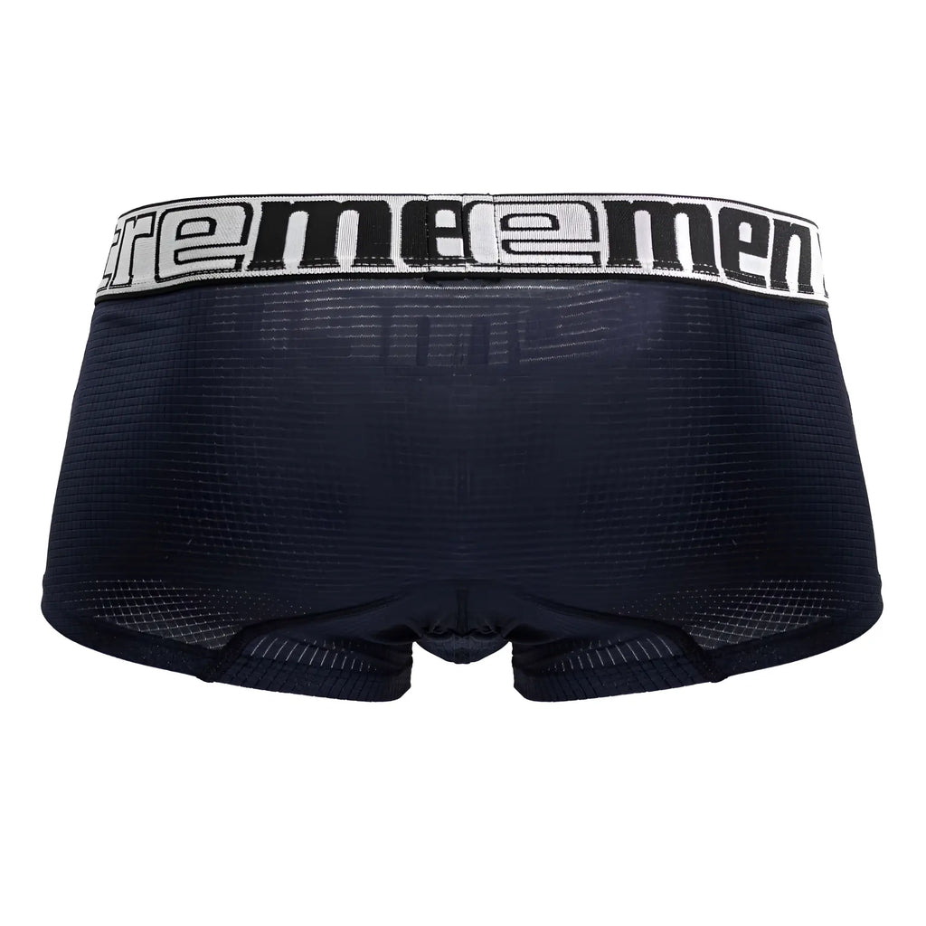 Black supreme men’s microfiber boxer briefs with white elastic waistband and bold black branding, xtremen 91222 trunks