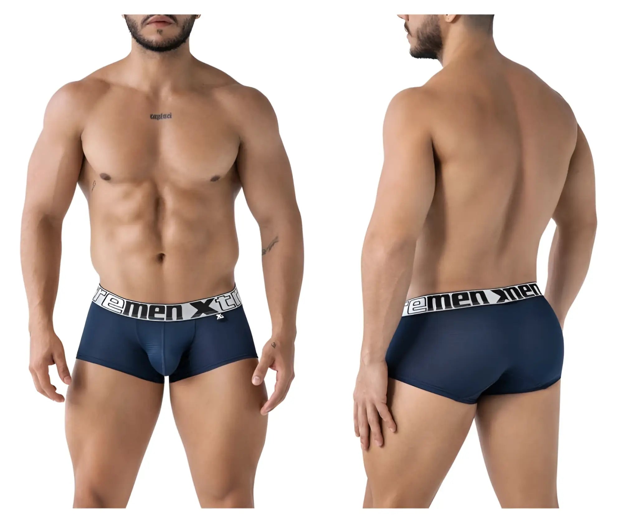 Navy microfiber men’s briefs with white elastic waistband featuring premen xt logo from Xtremen 91222 trunks collection