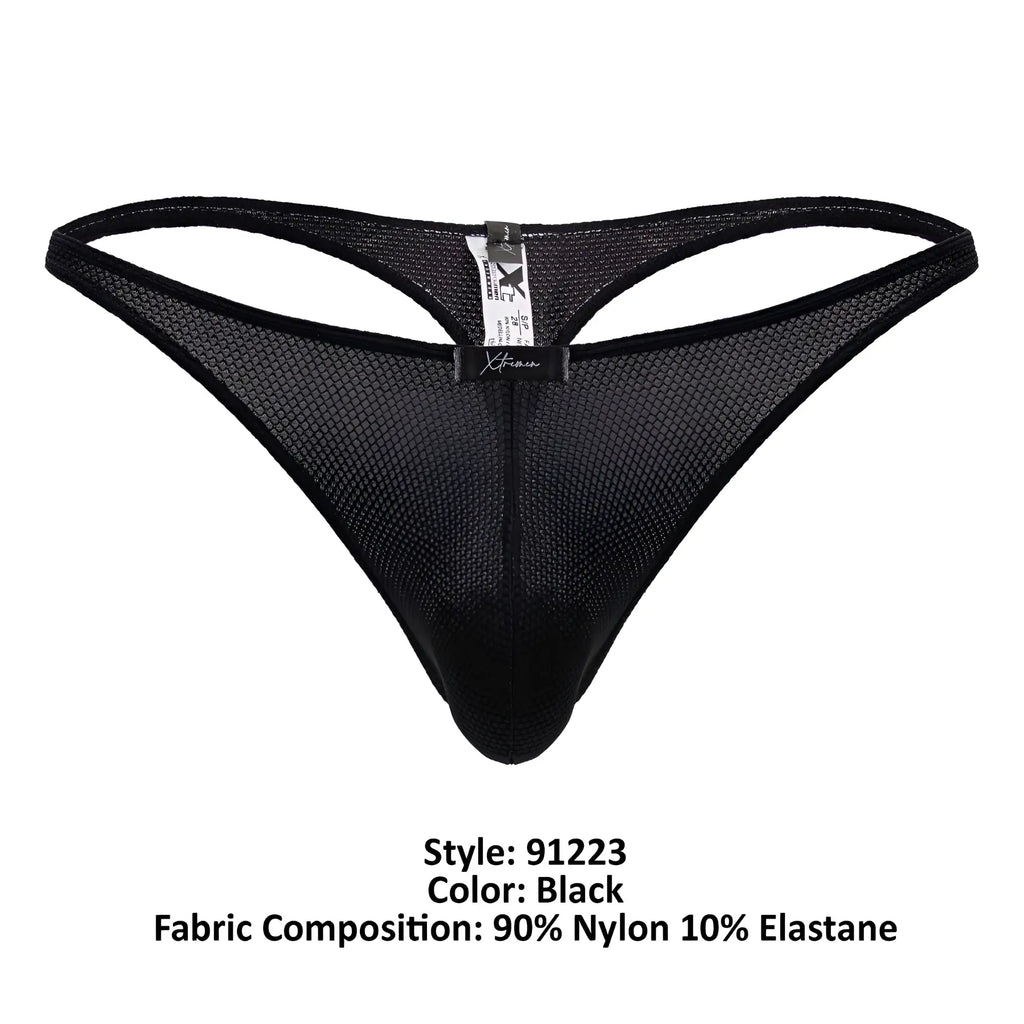 Black xtremen 91223 microfiber thong with sleek form-fitting design and reinforced waistband