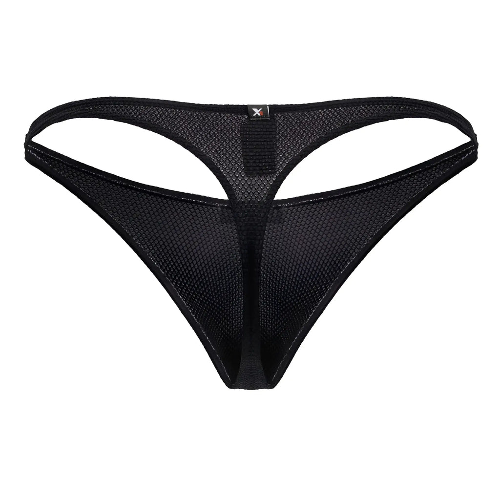 Black Xtremen 91223 microfiber thong with subtle textured mesh pattern and reinforced elastic bands front view