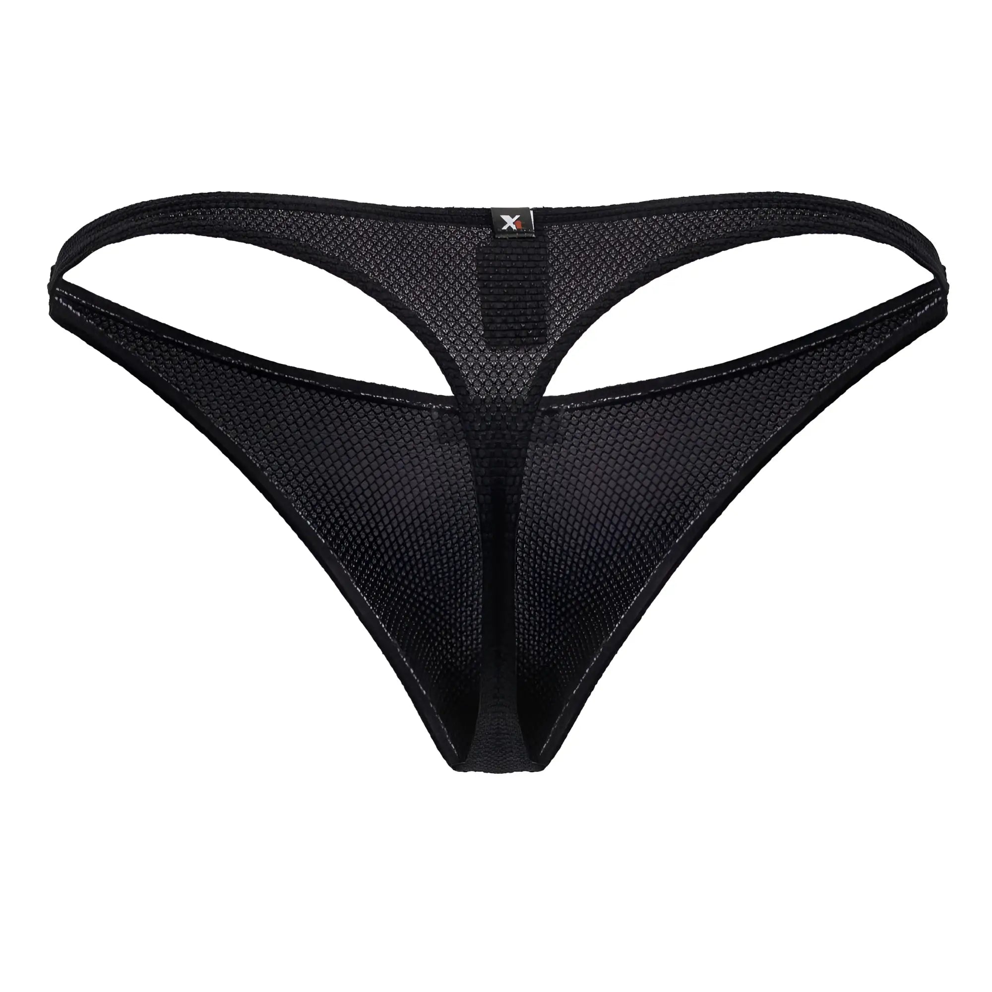 Black Xtremen 91223 microfiber thong with subtle textured mesh pattern and reinforced elastic bands front view