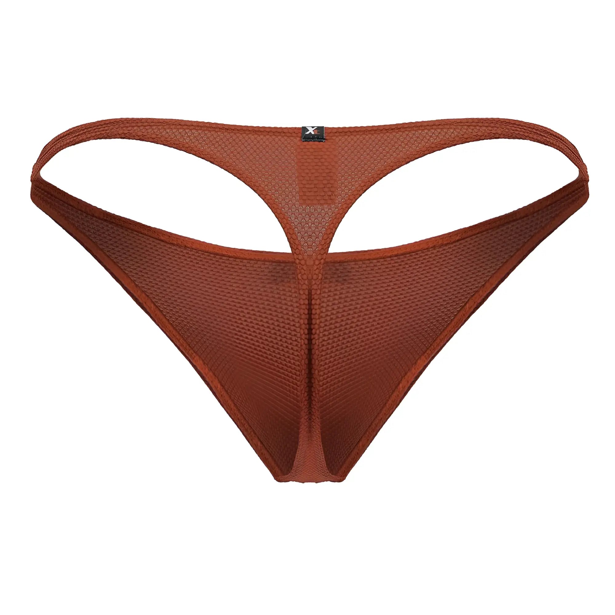 Brown xtremen 91223 microfiber thong with textured breathable fabric and central seam in red