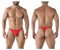 Red xtremen 91223 microfiber thong featuring mesh fabric and a small black logo on the front