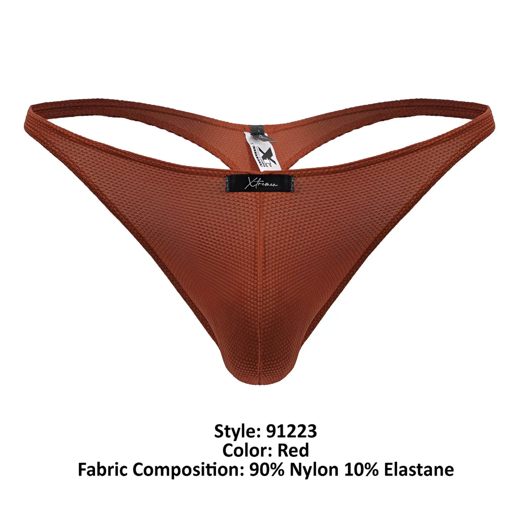 Red xtremen 91223 microfiber thong in red with textured mesh fabric and contoured supportive design