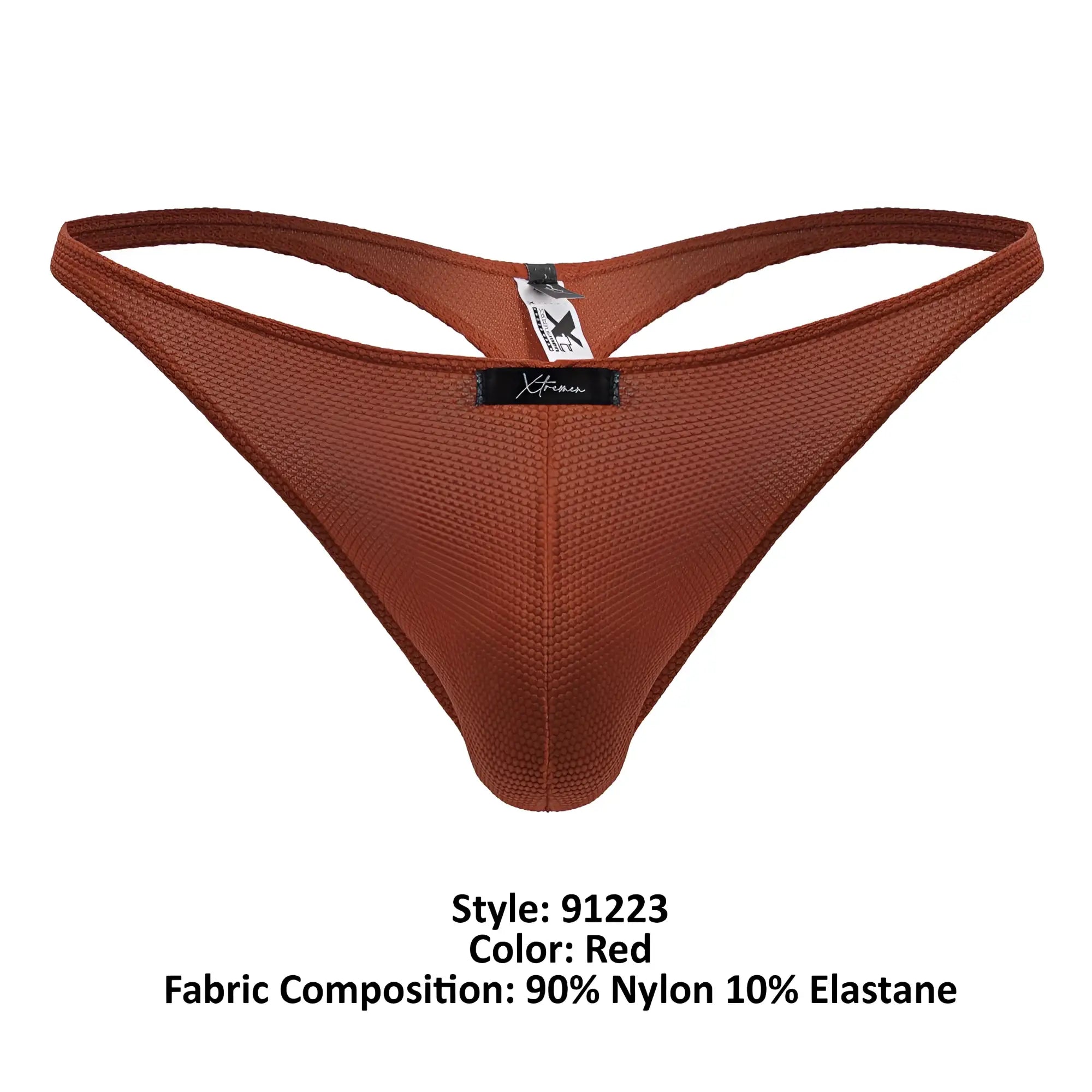Red xtremen 91223 microfiber thong in red with textured mesh fabric and contoured supportive design